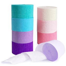 Pastel Crepe Paper Streamers 8 Rolls 656ft Party Streamers for Mermaid, Baby Shower, Under The Sea Party Decorations for Girls