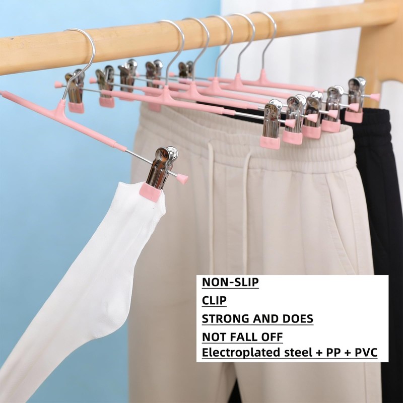Ckhoid 30Pcs Pants Hangers with Clips, Adjustable Skirt Hangers, Non-Slip