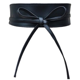 Women's Waist Belt, Wide, High-Quality Workmanship and Also Comfortable to Wear, Size 240 cm x 9 cm, Bow Belt Can Be Combined with Ainer Variety of Clothing (Black), black