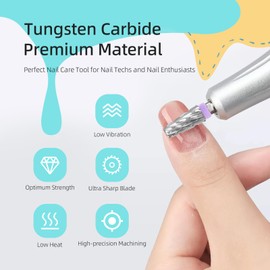 HYTOOS 15mm Tapered 5 in 1 Nail Drill Bits, Professional Cross Teeth Tungsten Carbide Nail Bit, 3/32" 2 Way Electric File Tool Nail Drill Accessories Remove Acrylic Nails/Gel (3XC)