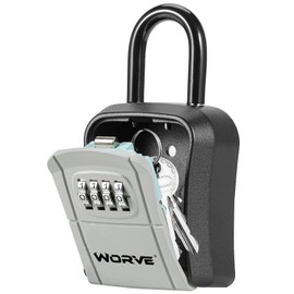 Worve Key Lock Box,Lock Box for House Key, 4-Digit Combination Security Lockbox, Portable Wall Mounted Storage Lock Box for Home, Office, Apartment Spare Key Storage (1 Pack, Black)