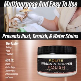 Rolite Brass & Copper Polish, 4.5oz, Instant Tarnish Removal for Antiques, Cookware, Jewelry, Metal Cleaner & Brightener for Brass & Copper Surfaces, Metal Restoration