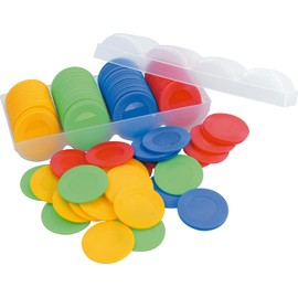 Fichas de póker, fichas de Juego, fichas de plástico para Juegos o para Contar. (100 Piezas) Colores didácticos. Incluye Estuche