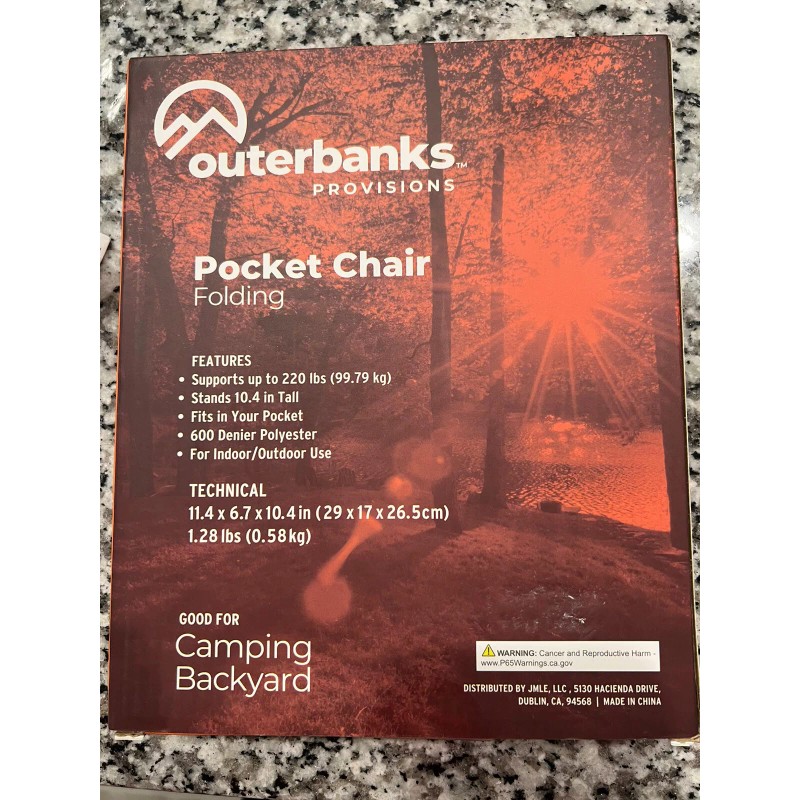 Outerbanks Provisions Folding Pocket Chair, Good For Camping Or Backyard