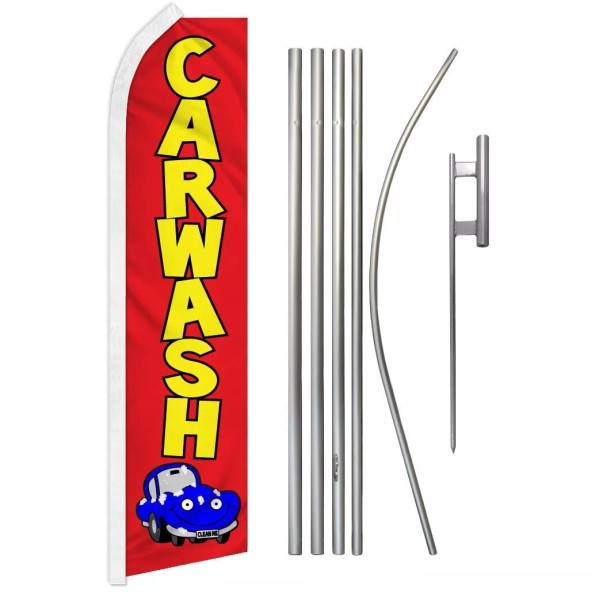 RFCO Car Wash (Red) Super Swooper Flag & Flag Pole