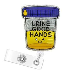 Urine Good Hands Nurse Badge Reel - Funny Urology Kidney Badge Reel Retractable ID Clip for Healthcare CNA MA Nursing Students Medical Assistant