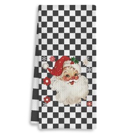 Christmas Retro Christmas Santa Hand Towels for Bathroom, Christmas Plaid Dish Towels for Kitchen, Vintage Santa Decor for Bathroom, 16x24 Inches