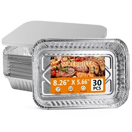 MOERDIFFER 30Pcs Aluminium Foil Baking Trays, Disposable Aluminium Foil Trays with Lids, Tin Foil Trays Foil Container for Baking/Cooking/Roasting, Food Storage & Freezing (21cm x 14cm)