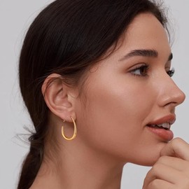 Gacimy Gold Teardrop Hoop Earrings for Women, 14K Gold Plated Oval Pull Through Hoop Earrings for Women, Gold Drop Hoop Earrings for Women, 30mm Yellow Gold