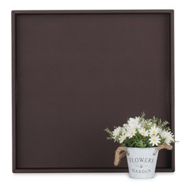 Hanobe Large Ottoman Serving Tray: Faux Leather Coffee Table Trays with Handles 22 Inch Square Extra Big Oversized Aesthetic Modern Brown Ottoman Topper for Living Room Parties Home