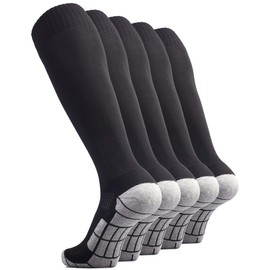 CWVLC Soccer Socks Mens Womens 5 Pairs Baseball Softball Sport Team Athletic Knee High Long Tube Cotton Compression Socks Black Large (10-13 Women/8-12 Men)