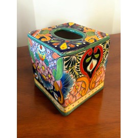 Handmade Talavera Square Tissue Holder – Vibrant Ceramic Tissue Box, 6” Tall, Unique Colorful Design (Multicolor)