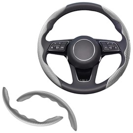 2pcs Universal Fit Carbon Fiber Steering Wheel Cover, Anti-Skid Steering Wheel Cover/Segmented Steering Wheel Protector/Car Interior Accessories (Gray)