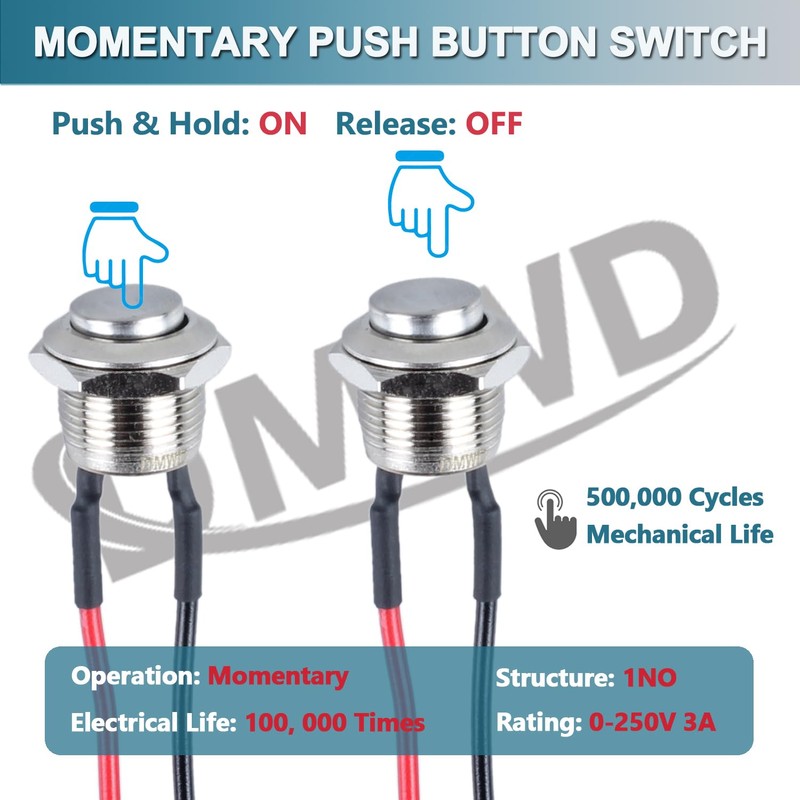 DMWD 2pcs 12mm Super Mini Metal Waterproof Anti-Vandal Momentary Push