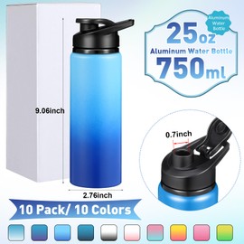Mimorou 10 Pieces 25oz Reusable Aluminum Water Bottles Bulk Multicolor Outdoor Sports Water Bottles for Travel, Gym, Hiking, Cycling, Camping, Fishing, Snap Lid (Gradient Color)