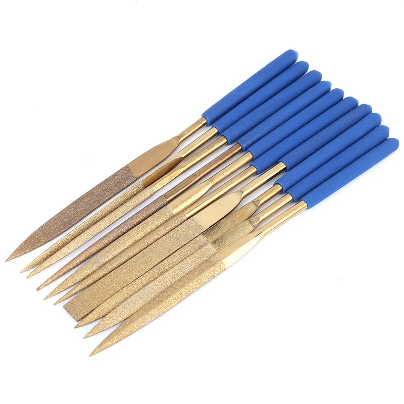 10Pcs Set 5x180mm Titanium Plated Steel Diamonds Needle Files Kit