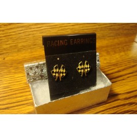 NASCAR: #1 Pair Racing Earrings Enameled Gold Tone Checkered Race Flag Design  2