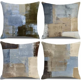 QUALKNOY Set of 4 Cushion Covers 18"x18" Navy Blue Brown Modern Abstract Art Boho Decorative Throw Pillow cases 45 x 45cm for Sofa Living Room Garden Outdoor Home Decor Pillowcases
