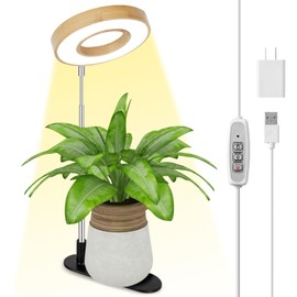 LORDEM Bamboo Base Desktop Grow Light, LED Plant Lamp with Full Spectrum, 4 Adjustable Brightness Levels, 4H/8H/12H Auto Timer for Indoor Plants Growing, Height Adjustable 7.8"-26", 1 Pack