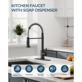 FORIOUS Black Kitchen Faucet with Pull Down Sprayer, Bar Stainless Steel Single Handle Classic Spring Commercial Sink Faucet for RV Camper Bar Farmhouse Laundry