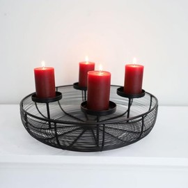 H & S Collection Advent Wreath Metal Bowl Diameter 36 cm Black