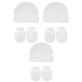 Snegyu Cotton Newborn Hospital Hat Baby Hat and Anti Scratch Mittens Set for 0-6 Months Newborn Baby Boys Girls Essentials Bonnet Infant Beanie Caps and Gloves 6pcs