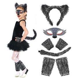 Teogneot Wolf Ears and Tail Set Wolf Costume Wolf Mask Animal Ears Headband with Paw Set Fancy Dress Accessories