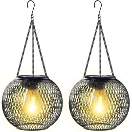 KagoLing 2X Hanging Solar Lanterns Outdoor - Waterproof Yard Lights for Patio Garden