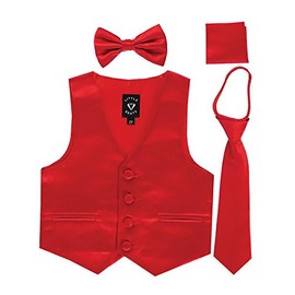 iGirlDress - Conjunto de chaleco de satén formal de 4 piezas para niños, Rojo -, 3-6 Meses