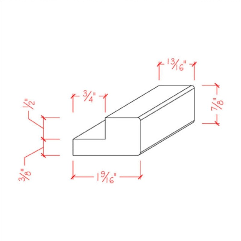 EWLR11 Kitchen Cabinet Square Light Rail Moulding, 7/8" x 1-9/16",