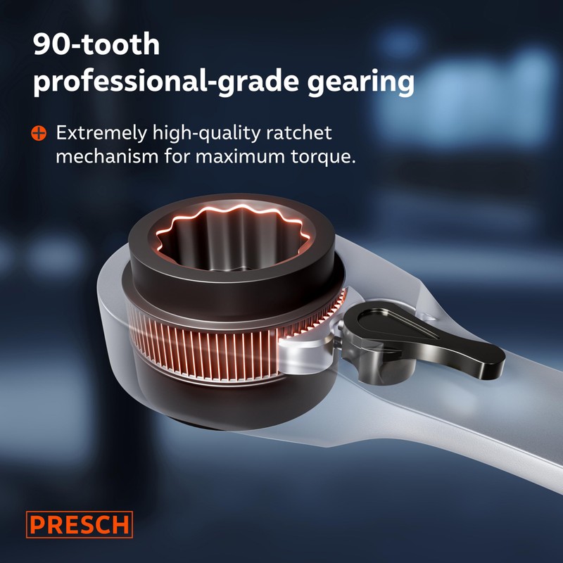 PRESCH Double Ratchet Spanner 4-in-1 (16mm/17mm & 18mm/19mm) - Reversible