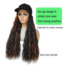 AliRobam Hat Wigs Baseball Cap with body Wave hair Extensions attached for woman Heat Resistant Synthetic curly Hairstyle in Adjustable hats for girls (M1B/350, 22inch)