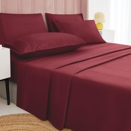 MICORAL ProBreathing Full Sheet Set 6pcs | 60% Microfiber 40% Rayon Derived from Bamboo | 16" Deep Pocket | Cool and Ultra Soft Bedding Sheets | Hotel Luxury Bed Sheet | Wine Red