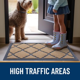 OLANLY Door Mat Indoor Outdoor Entrance, Waterproof All-Weather Doormat, Heavy Duty Sturdy Front Door Mat, Low Profile, Stain Resistant, Easy Clean Patio Entryway Mat, 29.5 x 17, Light Brown