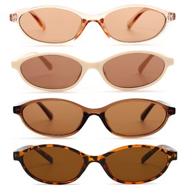 FSMILING 2/4 Retro Oval Sunglasses Women's Vintange Slim Skinny Trendy 90S Sunglasses for Women, Mix C