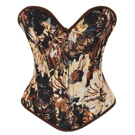 Alivila.Y Fashion Sexy Vintage Denim Corset Short Torso Daisy Floral Print Bustier Corsets A998-Black-M