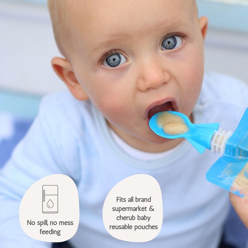 Cherub Baby Universal Reusable Non-Spill Baby Food Pouch Squeeze Spoon