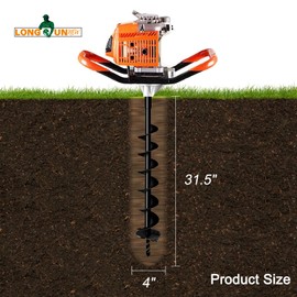LONGRUNNEW 4" Earth Auger Drill Bit - Heavy-Duty Steel Spiral Bit for Post Hole Digging, Planting Trees, Bulbs, Fencing - Fits 3/4" Auger Power Heads (31.5" Long)