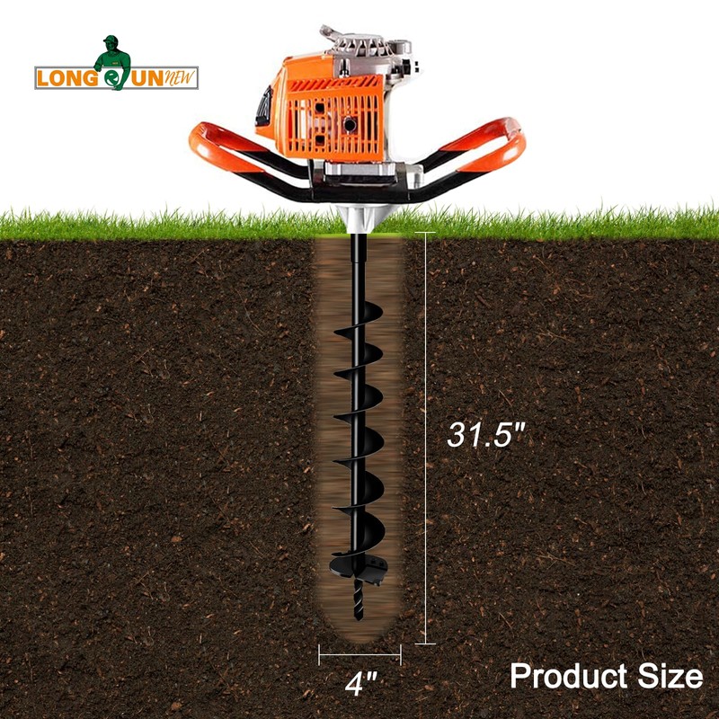 LONGRUNNEW 4" Earth Auger Drill Bit - Heavy-Duty Steel Spiral