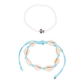 Gerrit Boho Sea Turtle Anklets, Dual-layer Beaded Seashell Feet Chain Bracelet, Summer Beach Barefoot Jewelry (Pack of 2)