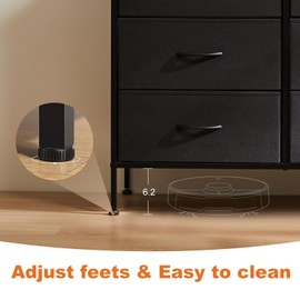 Sweetcrispy Dresser for Bedroom, TV Stand, 6-Drawer Fabric Storage Cabinet with Open Shelves, Console Table, Entertainment Center and Closet Organizers for Living Room Furniture, Black