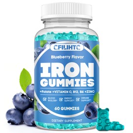CFILIHTC Gomitas de hierro para mujeres y hombres suplemento de hierro con vitaminas B6, B12, C, zinc y folato para adultos y niños. Ayuda a combatir 