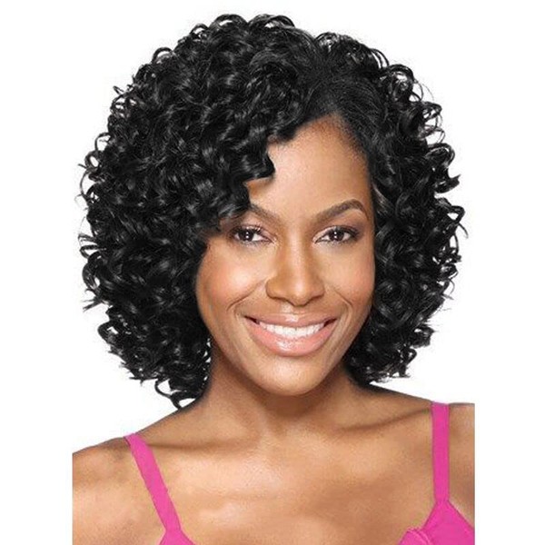 GNIMEGIL Black Women Wigs Short Afro Kinky Curly Wig for Ladies Fluffy Synthetic Hair Natural Wigs Healthy Heat Resistant Wig with 1 Wig Caps+2pcs Tattoo stickers