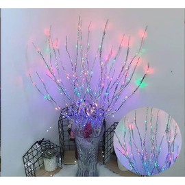 DK177 2 Pack Led Branch Light Battery Operated Lighted Branch Vase Filler Willow Tree Artificial Little Twig Power Brown 30 Inch 20 LED for Home Romantic Decoration (Sliver-Color)