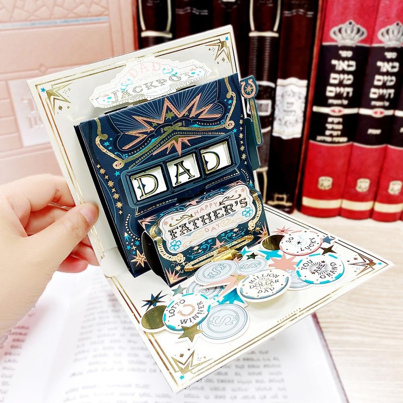 Fassory Fathers Day Card, 3D Pop Up Slot Machine Jackpot