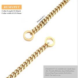 RUMYPET Gold Dog Collar 18K Gold P Chain 11MM/15MM/19MM Cuban Link Chain Collar Walking Trainning for Small Medium Large Dogs 12inch to 26inch(11mm,16inch)