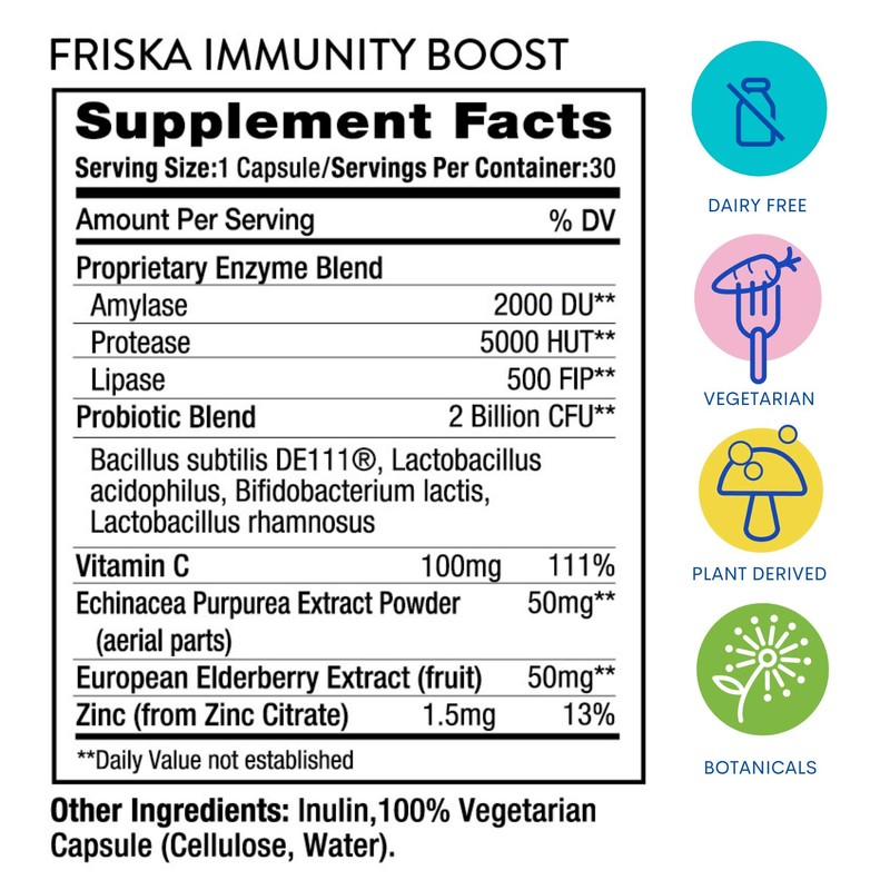 Friska Immunity Boost Enzyme & Probiotic Support, 30 CT