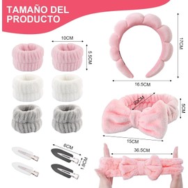 12 PCS Diademas Skincare Spa, Diademas Faciales Mujer, Diadema de Esponja para Lavar Cara, Muñequera para Cuidado de Piel,Bandas de Lavado de SPA, Bandas para Cabello