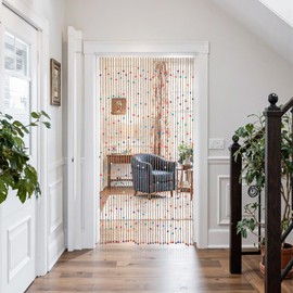 ANMINY Bamboo Wood Beaded Curtain for Doorways 75 x 35.5 Inch Rainbow Colorful Hippie Door Window Beads 38 Strands Handmade Natural Wooden Boho Hanging Bead Curtain Room Decor - Brown Colorful