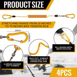 Gejoy 8 Pcs Kayak Paddle Leash Fishing Accessories, 4 Pcs Fishing Lanyard Heavy Duty Retractable Coiled Lanyard and 4 Pcs Fishing Rod Straps for Fishing Tools Rods Paddles Boating Kayak